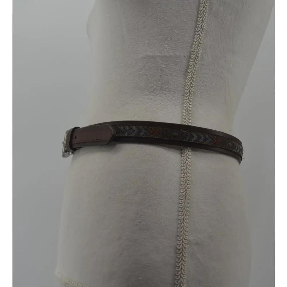 Women's Brown Leather Belt Textile Multicolored Accent Large